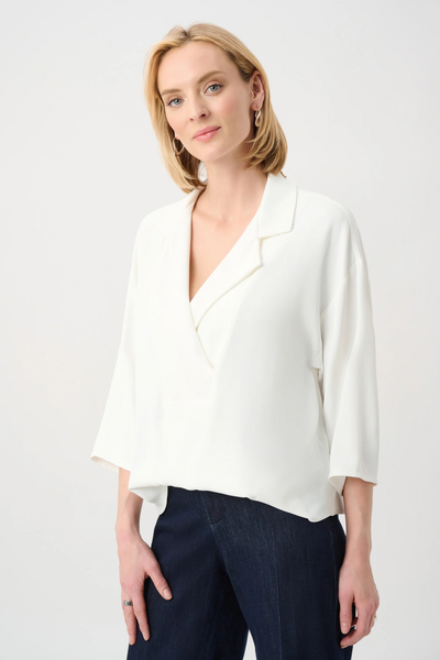 Joseph Ribkoff 263109 Woven Twill Boxy Top With Notched Collar