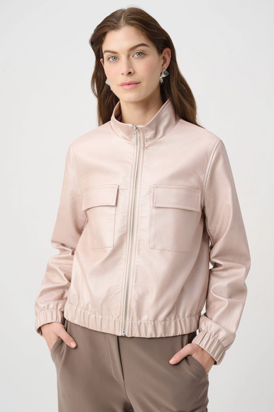 Joseph Ribkoff 264907 Metallic Leatherette Bomber Jacket