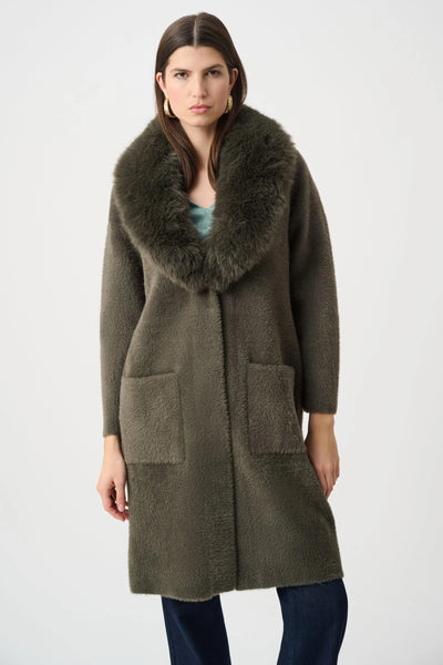 JOSEPH RIBKOFF 263973 Yarn Knit Coat With Detachable Faux Fur Collar