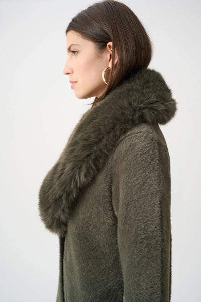 JOSEPH RIBKOFF 263973 Yarn Knit Coat With Detachable Faux Fur Collar
