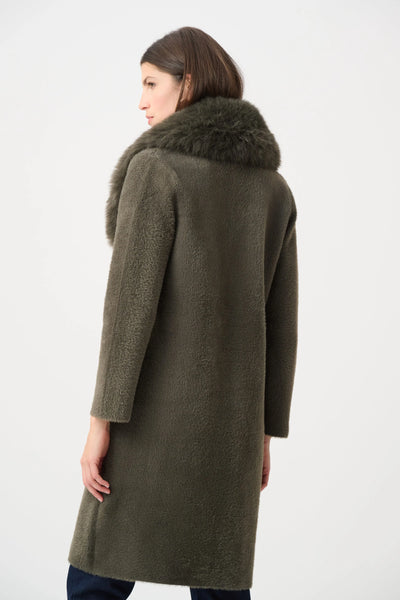 JOSEPH RIBKOFF 263973 Yarn Knit Coat With Detachable Faux Fur Collar