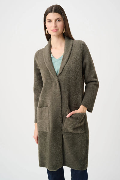 JOSEPH RIBKOFF 263973 Yarn Knit Coat With Detachable Faux Fur Collar