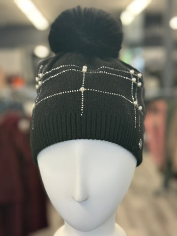 JOSEPH RIBKOFF 253969 KNITTED FAUX FUR POM POM HAT