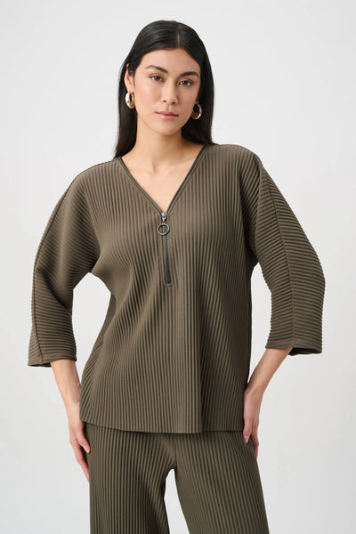 Joseph Ribkoff 263123 Pleated Scuba Crepe Zipped Neck Top
