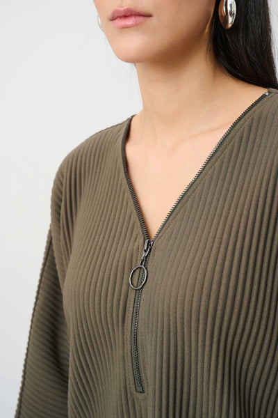 Joseph Ribkoff 263123 Pleated Scuba Crepe Zipped Neck Top