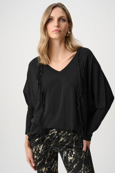 JOSEPH RIBKOFF 263939 Viscose Knit Fringed Sweater