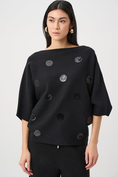 JOSEPH RIBKOFF 263942 Brushed Viscose And Nylon Boxy Embroidered Sweater
