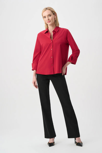 JOSEPH RIBKOFF 253923F26 Stretch Poplin Button-Front Blouse with Zipper Accent