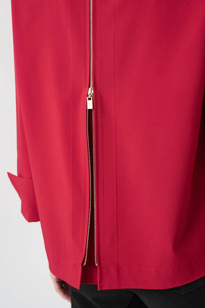 JOSEPH RIBKOFF 253923F26 Stretch Poplin Button-Front Blouse with Zipper Accent