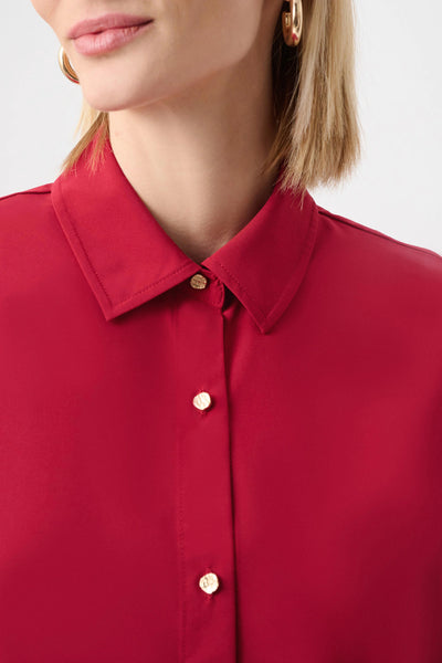 JOSEPH RIBKOFF 253923F26 Stretch Poplin Button-Front Blouse with Zipper Accent