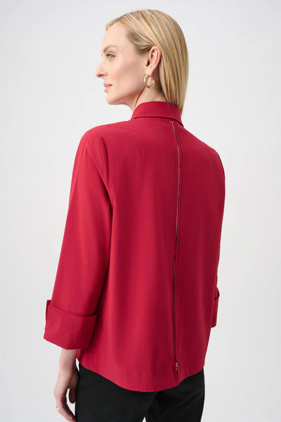 JOSEPH RIBKOFF 253923F26 Stretch Poplin Button-Front Blouse with Zipper Accent