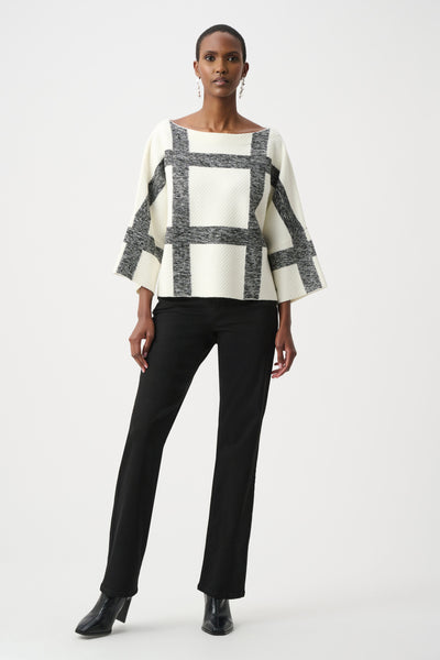 JOSEPH RIBKOFF 263946 Brushed Viscose And Nylon Plaid Boat-Neck Sweater