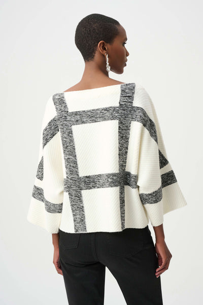 JOSEPH RIBKOFF 263946 Brushed Viscose And Nylon Plaid Boat-Neck Sweater