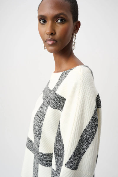 JOSEPH RIBKOFF 263946 Brushed Viscose And Nylon Plaid Boat-Neck Sweater