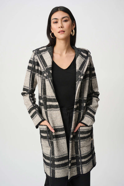 JOSEPH RIBKOFF 263953 Brushed Jacquard Plaid Hooded Jacket