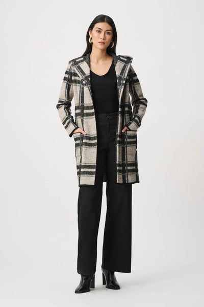 JOSEPH RIBKOFF 263953 Brushed Jacquard Plaid Hooded Jacket