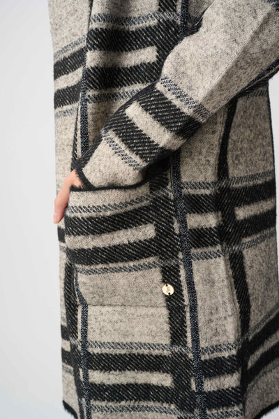 JOSEPH RIBKOFF 263953 Brushed Jacquard Plaid Hooded Jacket