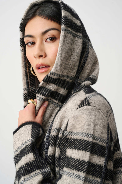 JOSEPH RIBKOFF 263953 Brushed Jacquard Plaid Hooded Jacket