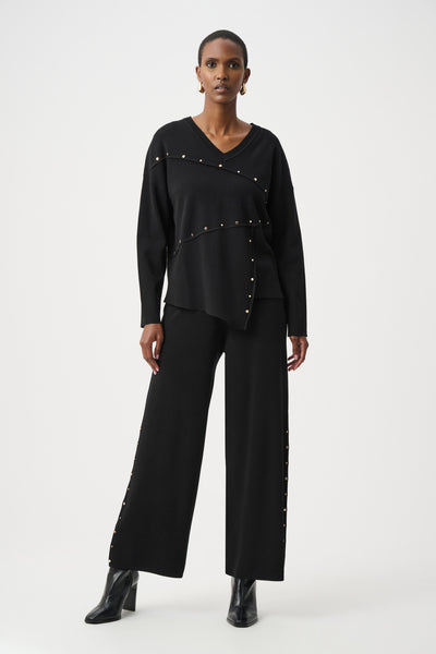 JOSEPH RIBKOFF 263962 Wide Leg Pull-On Sweater Pants With Metal Stud Detail