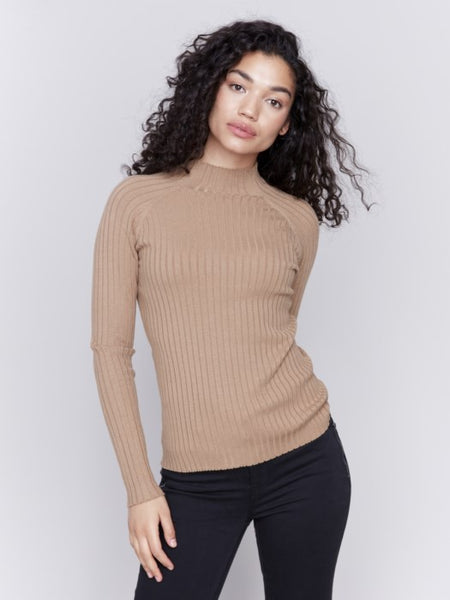 CHARLIE B C2754 BASIC RIBBED KNIT MOCK NECK SWEATER- 5 COLOURS