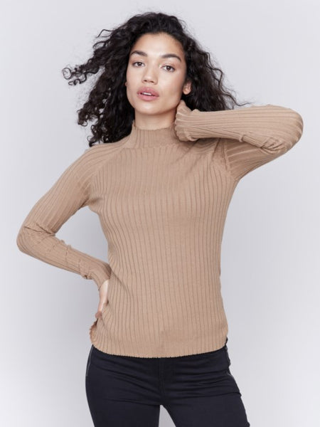 CHARLIE B C2754 BASIC RIBBED KNIT MOCK NECK SWEATER- 5 COLOURS