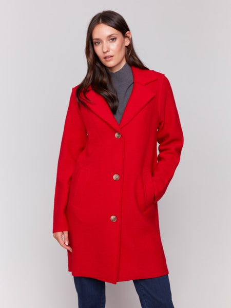 CHARLIE B C6324 BOILED WOOL LONG COAT- 3 COLOURS