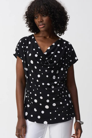 JOSEPH RIBKOFF 251257 Silky Knit Dot Print Short Sleeve Top