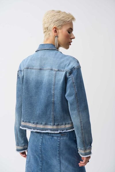 JOSEPH RIBKOFF 251953 STRETCH DENIM JACKET WITH EMBRODIERY