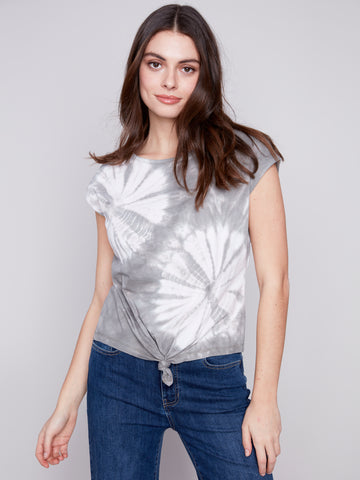 CHARLIE B C1301TPK PRINTED FRONT-KNOT TOP