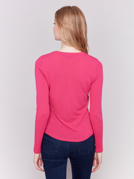 CHARLIE B C1373PK SOFT JERSEY BASIC TOP WITH FRONT KNOT- 4 COLOURS