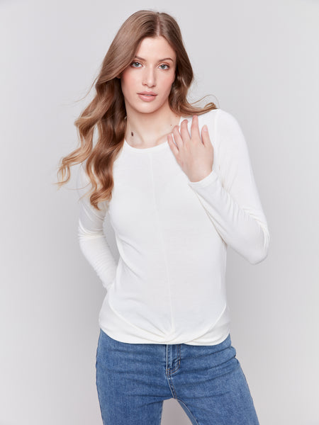 CHARLIE B C1373PK SOFT JERSEY BASIC TOP WITH FRONT KNOT- 4 COLOURS