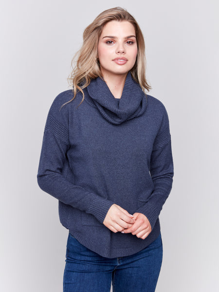 CHARLIE B C2420RR SWEATER WITH REMOVABLE SCARF- 5 COLOURS