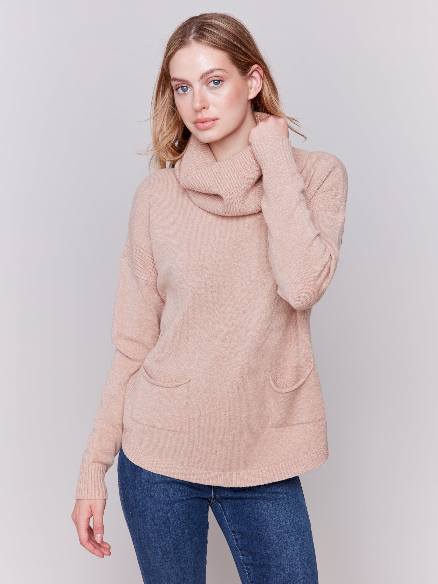 CHARLIE B C2420RR SWEATER WITH REMOVABLE SCARF- 5 COLOURS