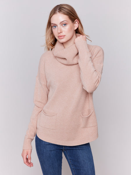 CHARLIE B C2420RR SWEATER WITH REMOVABLE SCARF- 5 COLOURS