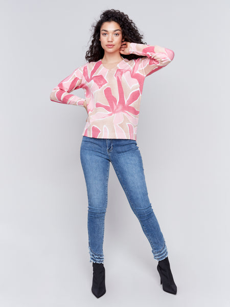 CHARLIE B C2581R PLUSHY PRINTED SWEATER