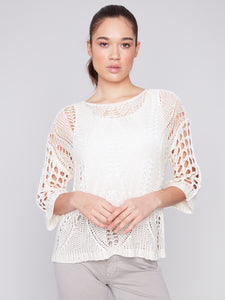 CHARLIE B C2622 CROCHET SWEATER WITH FANCY STITCH- 2 COLOURS