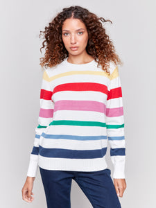 CHARLIE B C2658 COTTON STRIPES SWEATER