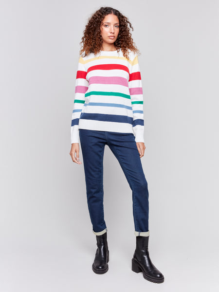 CHARLIE B C2658 COTTON STRIPES SWEATER