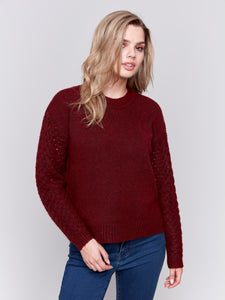 CHARLIE B C2675 FISHNET SLEEVE SWEATER