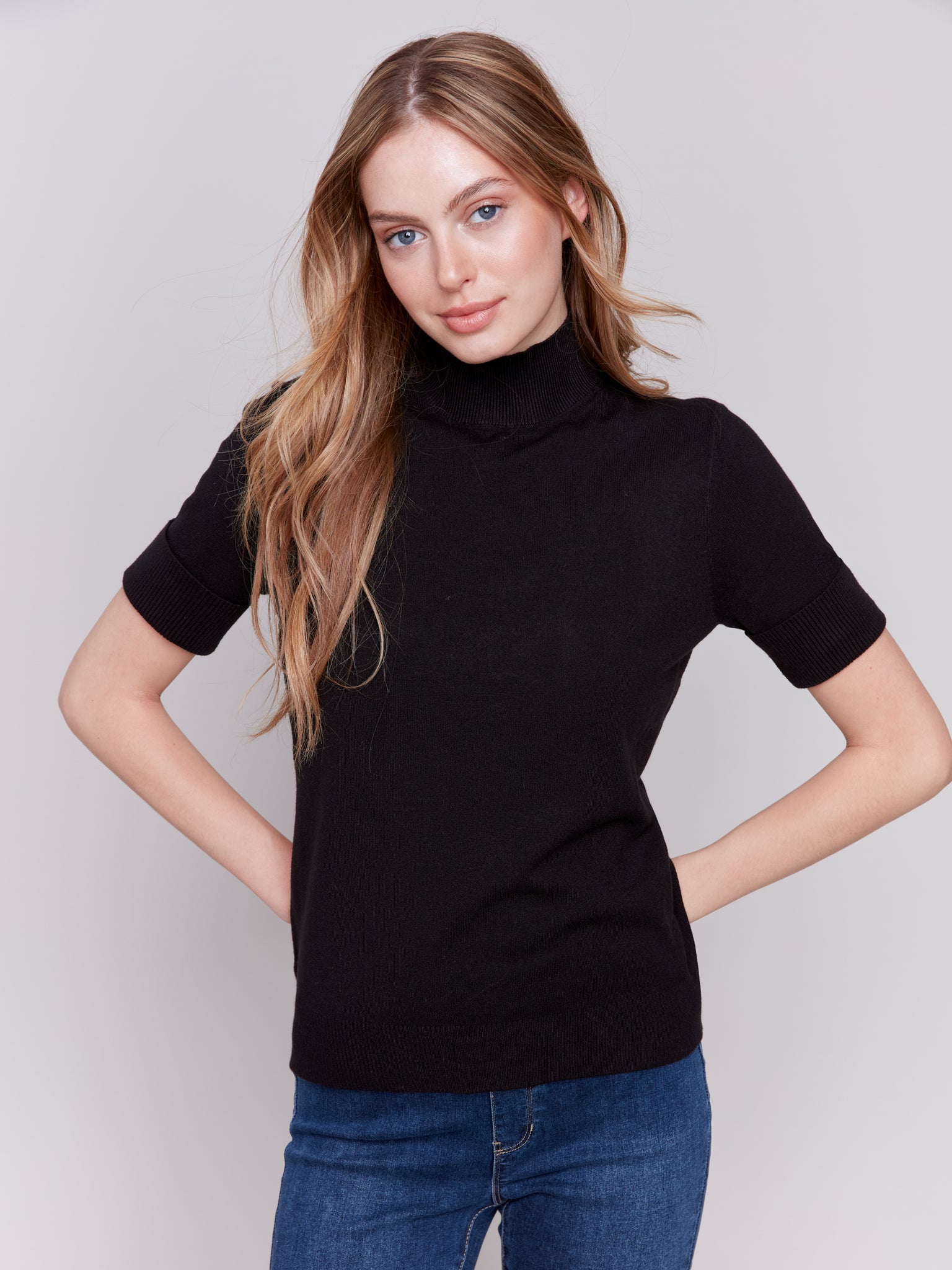 CHARLIE B C2677 MOCK NECK BASIC TOP- 5 COLOURS