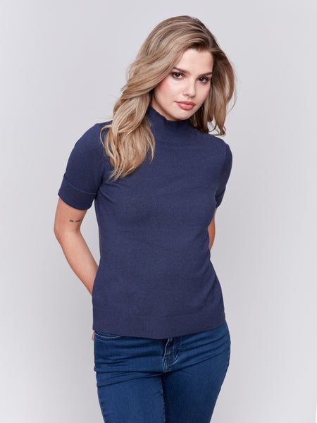 CHARLIE B C2677 MOCK NECK BASIC TOP- 5 COLOURS