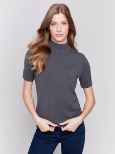 CHARLIE B C2677 MOCK NECK BASIC TOP- 5 COLOURS