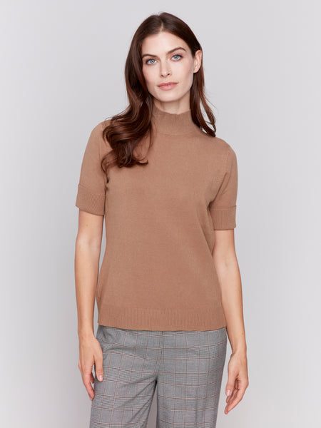 CHARLIE B C2677 MOCK NECK BASIC TOP- 5 COLOURS