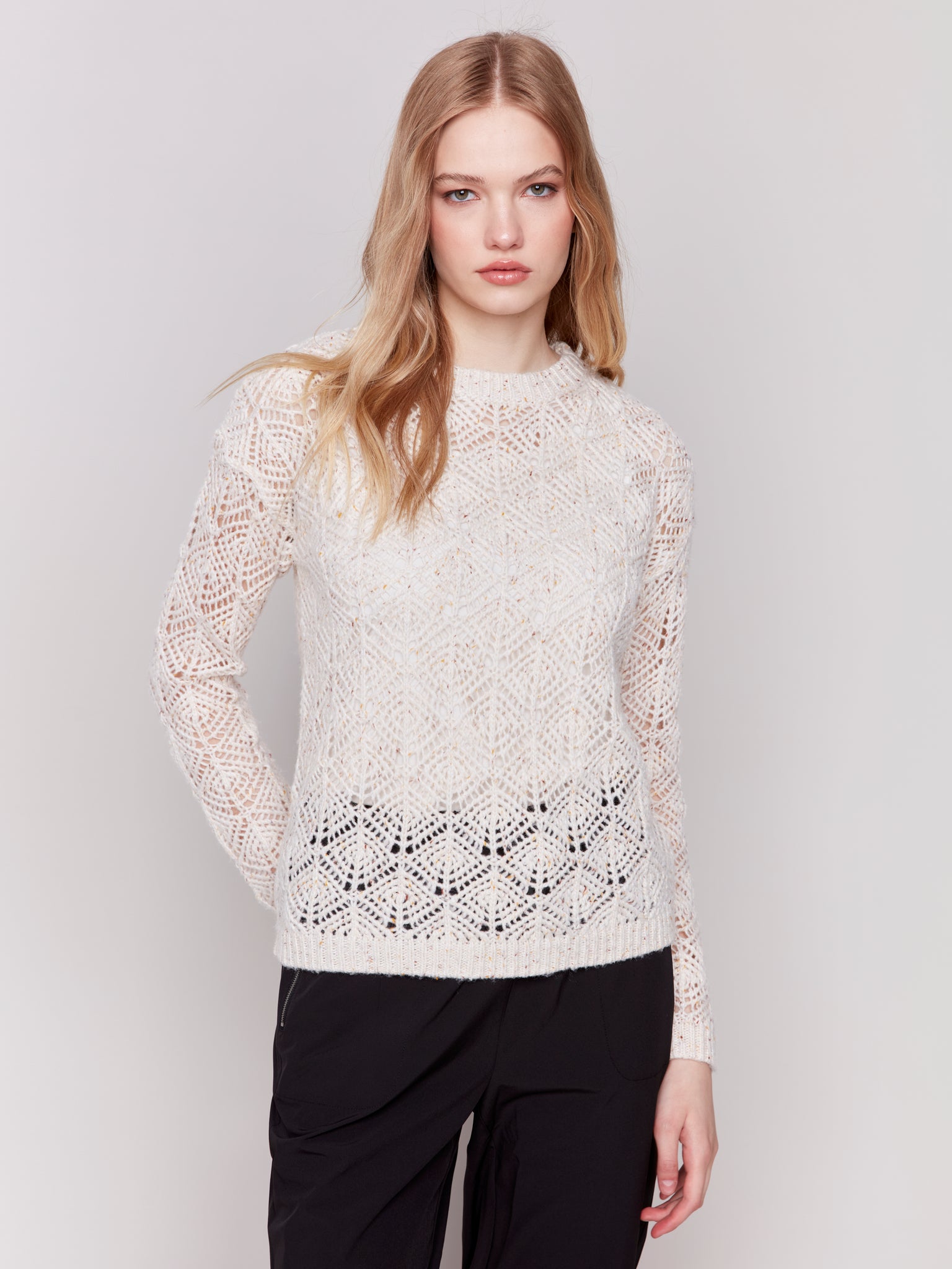 CHARLIE B C2682 CROCHET KNIT SWEATER