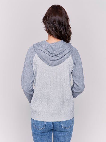 CHARLIE B C2683 2 TONES HOODIE SWEATER