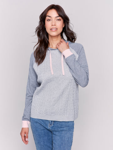 CHARLIE B C2683 2 TONES HOODIE SWEATER