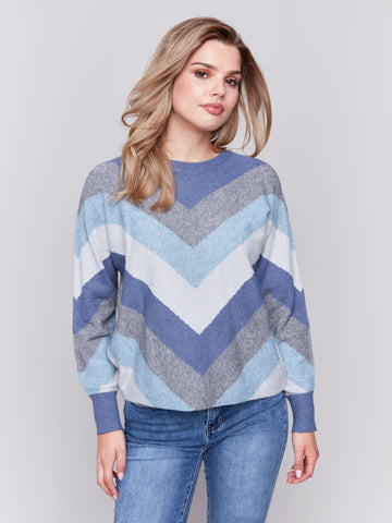 CHARLIE B C2686M MITERED STRIPES SWEATER- 2 COLOURS