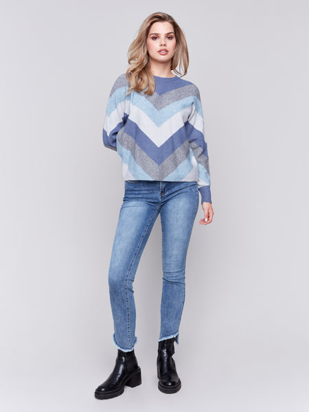 CHARLIE B C2686M MITERED STRIPES SWEATER- 2 COLOURS