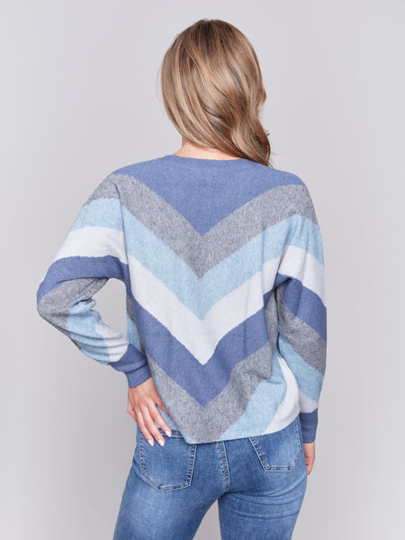 CHARLIE B C2686M MITERED STRIPES SWEATER- 2 COLOURS