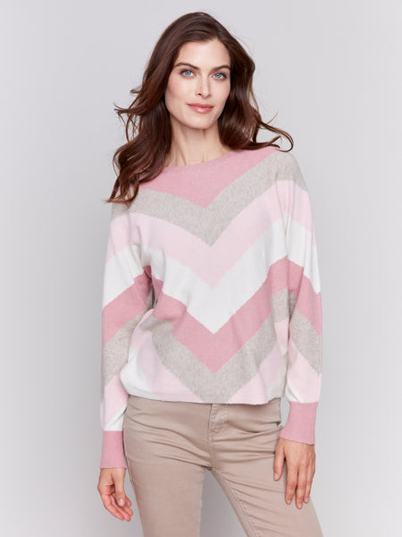 CHARLIE B C2686M MITERED STRIPES SWEATER- 2 COLOURS